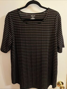 Apt. 9 Black Tee with Thin Pink Stripes